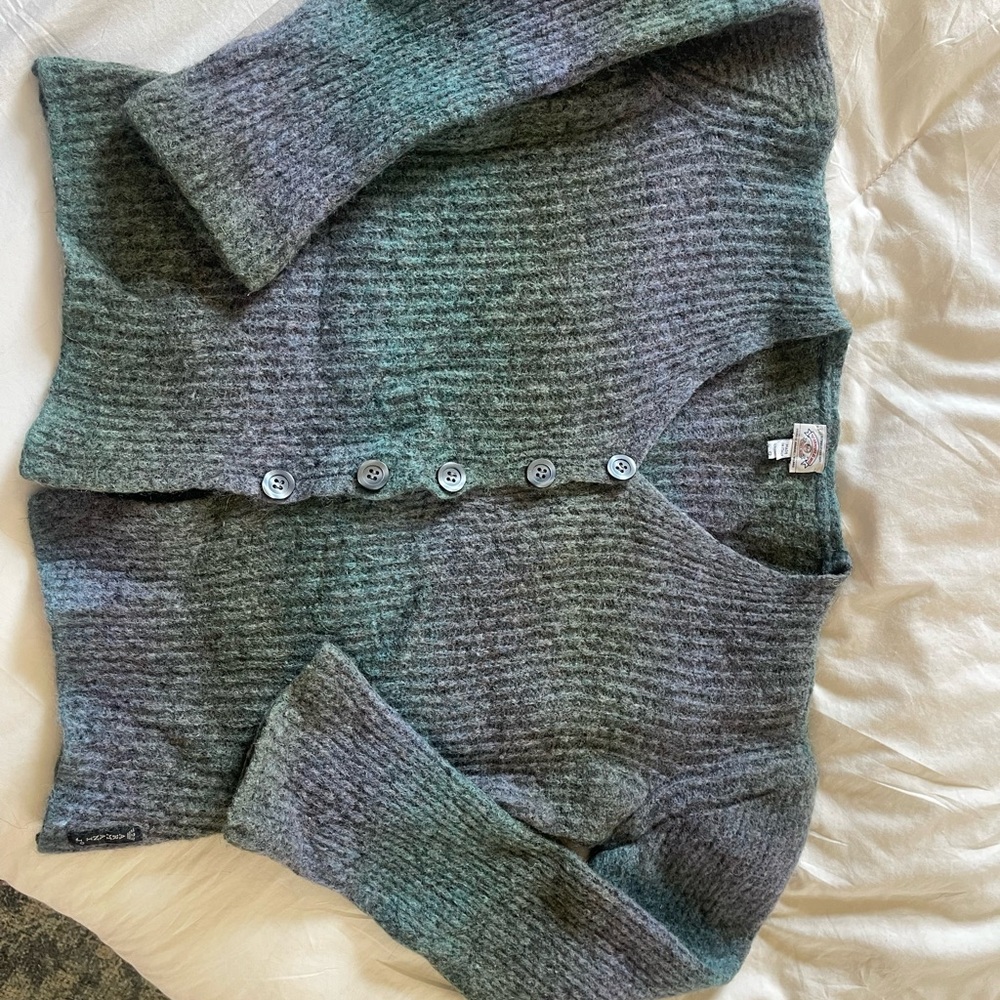 Vintage Giorgio Armani Green-Gray Ribbed Wool Button Cardigan